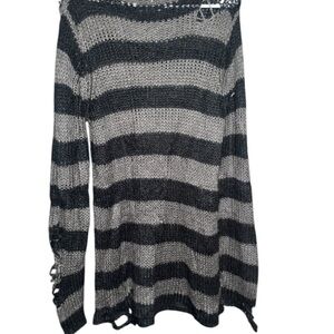 Killstar Off-the-Shoulder Black and Gray Sweater